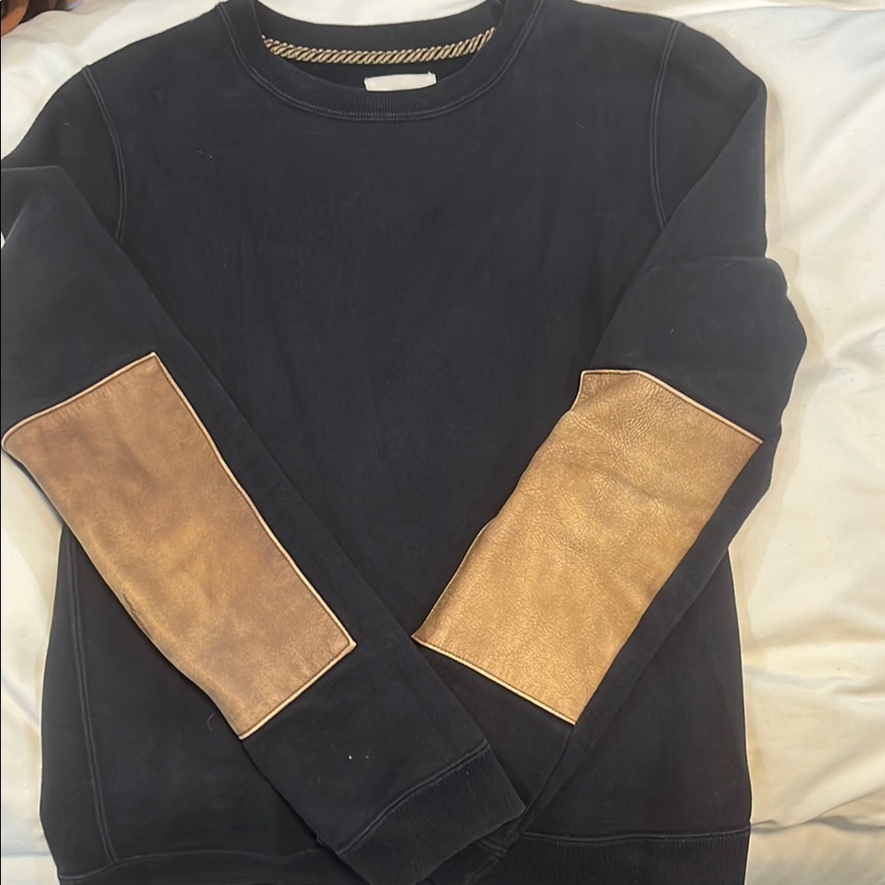 Womens navy Sweater with Tan Elbow Patches